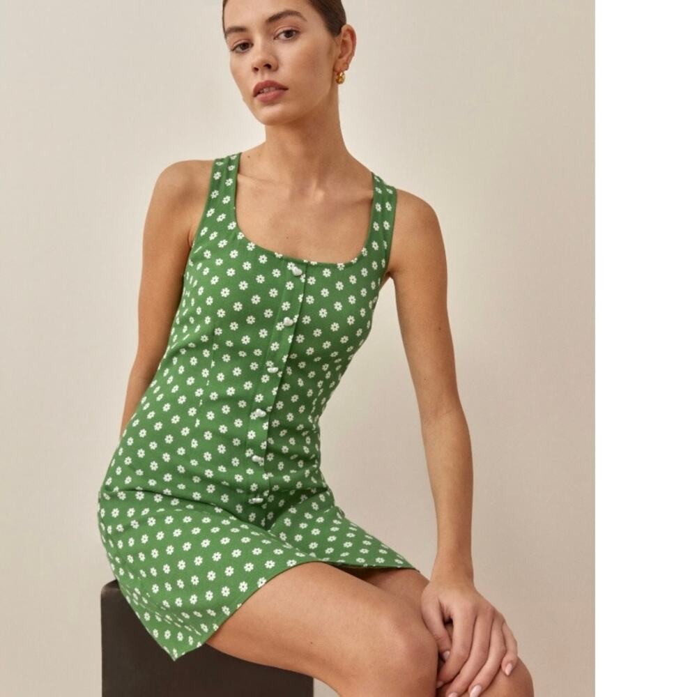 Reformation Lucian Dress Green Floral Mini Size 0